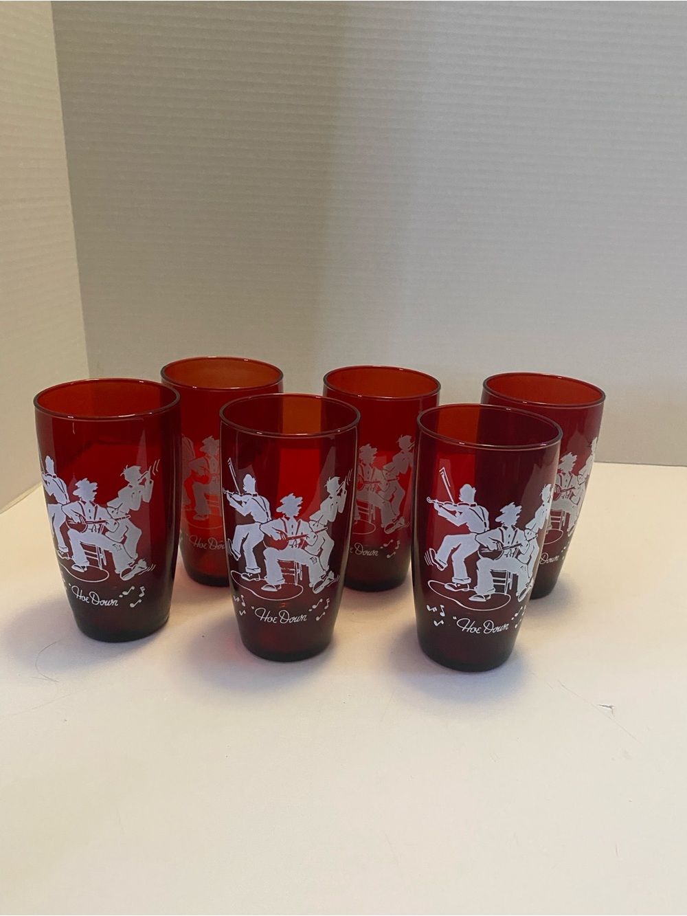 Vintage 1950s Square Dance Drinking Glass Ruby Red Anchor Hocking "Do Si Do"